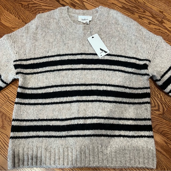 Ba&sh Bosco Striped Wool Mohair Blend Sweater Greige Sz Large Crewneck Pullover - Picture 8 of 16